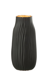 Vase Notches Glass Black/Gold Medium