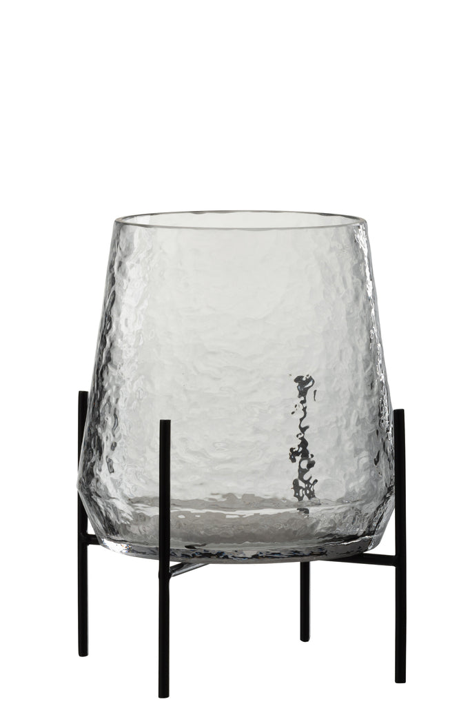 Vase On Foot Irregular Glass Transparent/Black Small