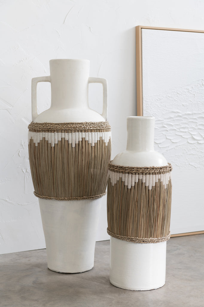 Vase Pattern+Handles Terracota/Seagrass White/Natural