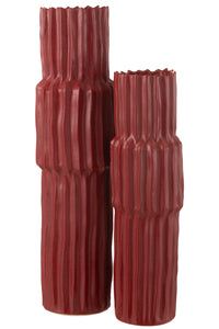 Vase Rippled Porcelain Red Large