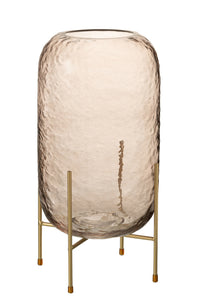 Vase Round +Base Glass Brown/Gold Large