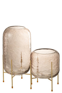 Vase Round +Base Glass Brown/Gold Large