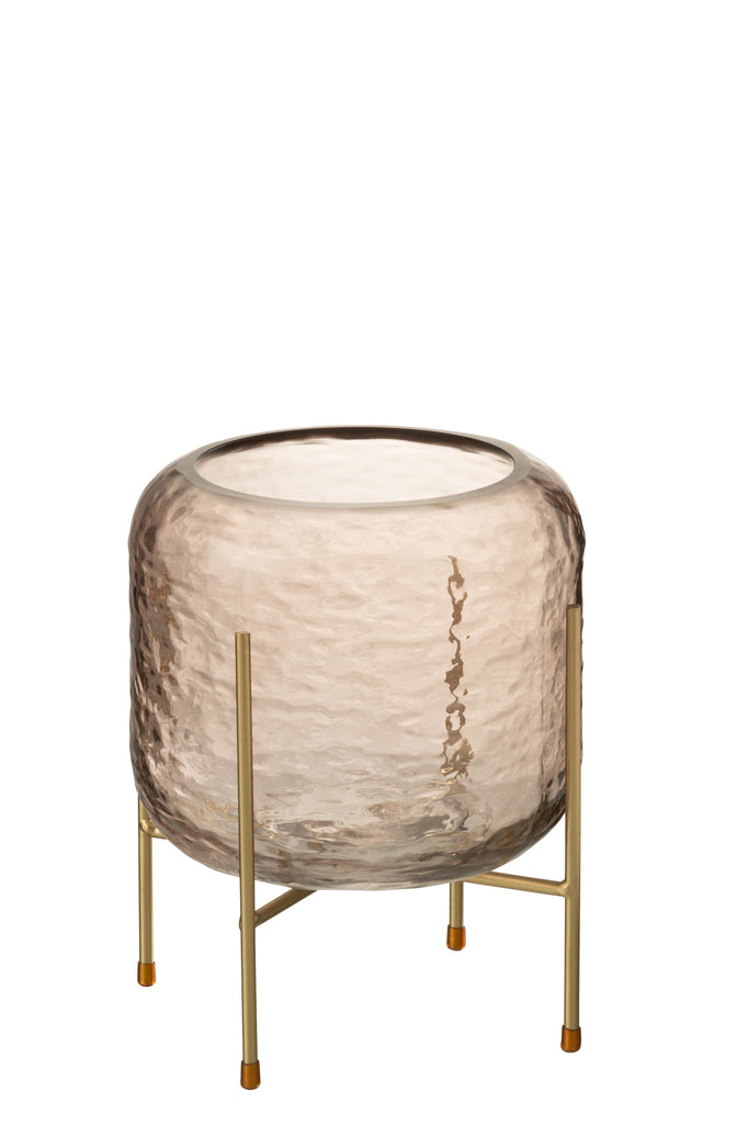 Vase Round +Base Glass Brown/Gold Small