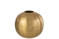 Vase Round With Grooves Metal Gold Large