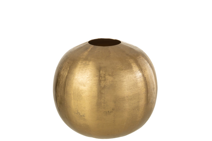 Vase Round With Grooves Metal Gold Large