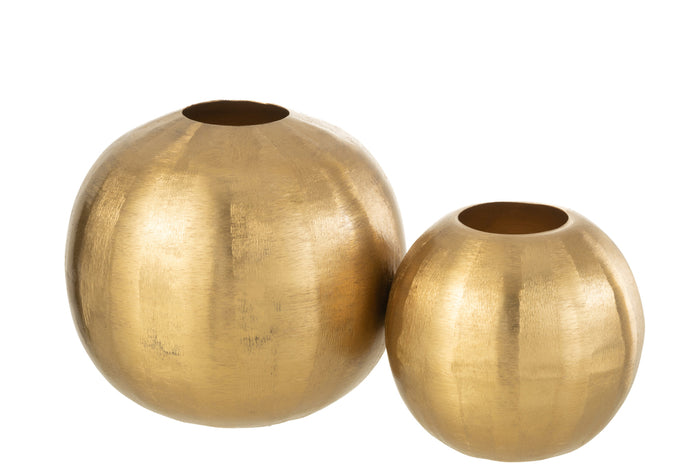 Vase Round With Grooves Metal Gold Large