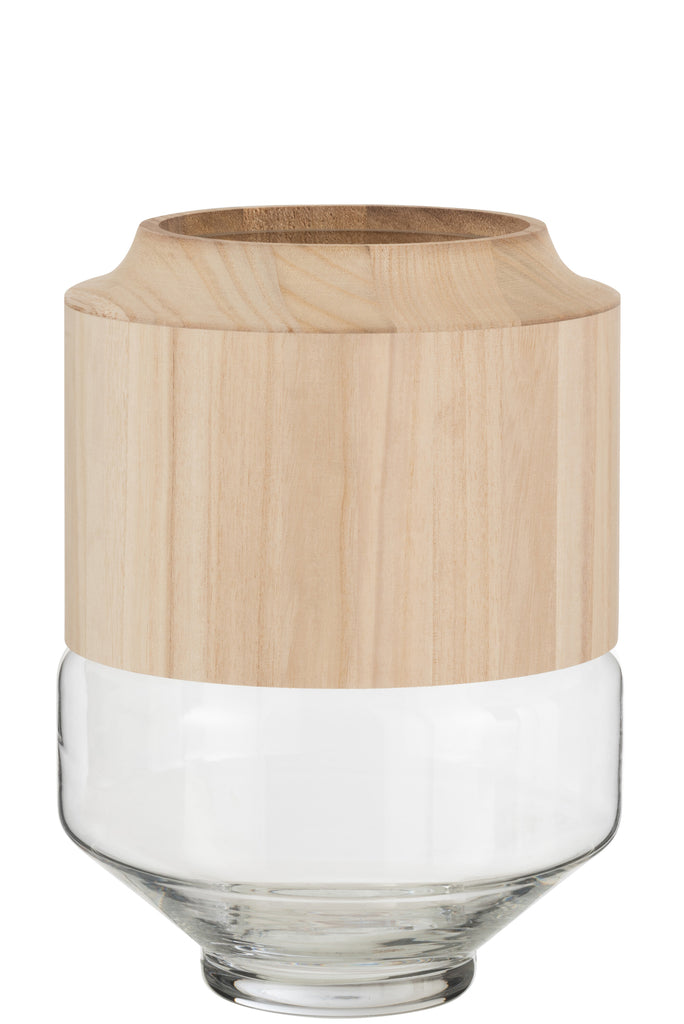 Vase Round High Wood/Glass Light Brown Large