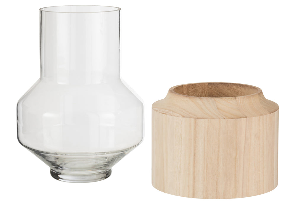 Vase Round High Wood/Glass Light Brown Large