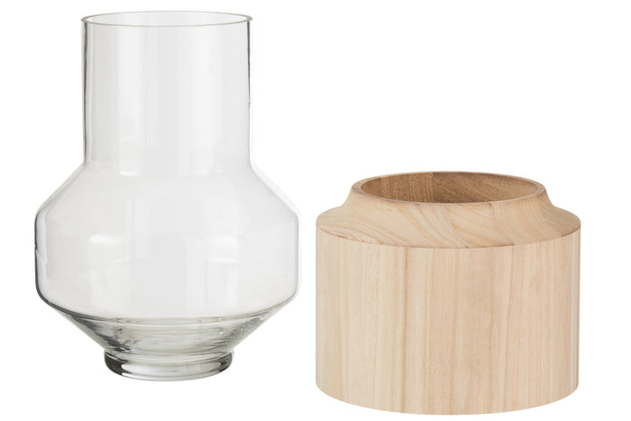 Vase Round High Wood/Glass Light Brown Large