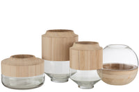Vase Round High Wood/Glass Light Brown Large