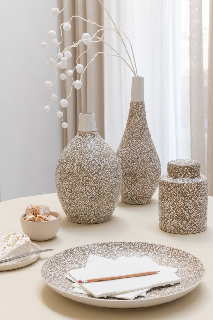 Vase Wabi Round Porcelain Beige/White