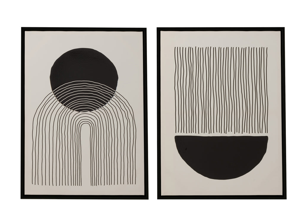 Wall Deco Abstract 3D Effect Canvas/Wood Black/White Assortment Of 2