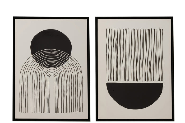 Wall Deco Abstract 3D Effect Canvas/Wood Black/White Assortment Of 2