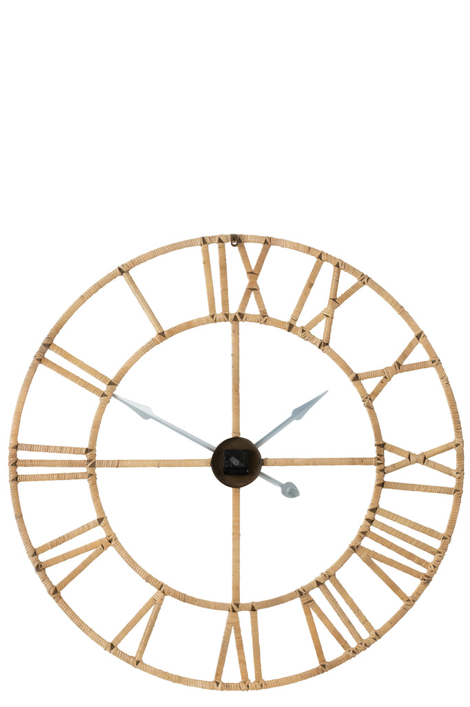 Wall Clock Roman Rattan/Metal Natural Large