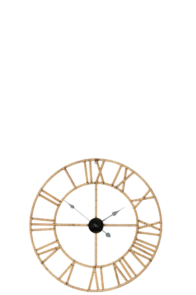 Wall Clock Roman Rattan/Metal Natural Small