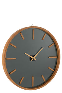 Wall Clock Round Wood/Glass Brown/Black Large