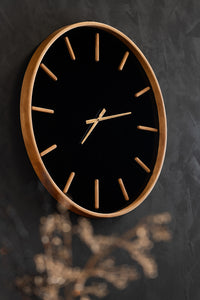 Wall Clock Round Wood/Glass Brown/Black Large