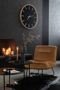 Wall Clock Round Wood/Glass Brown/Black Large