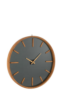 Wall Clock Round Wood/Glass Brown/Black Medium