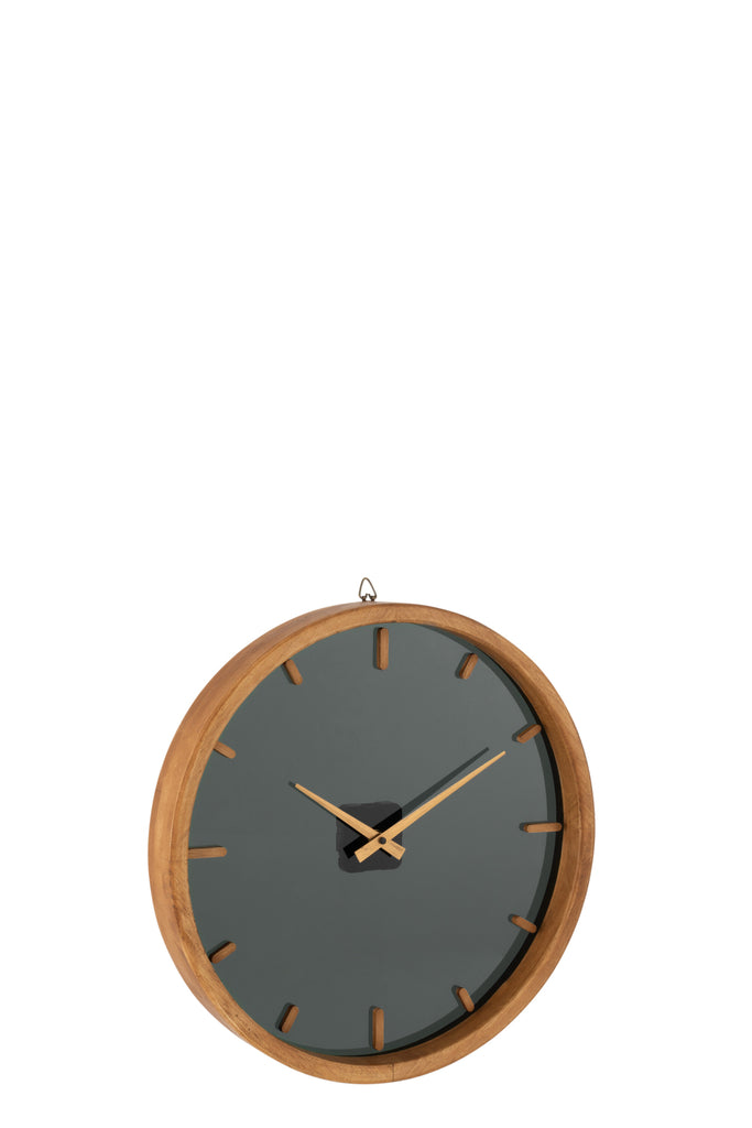 Wall Clock Round Wood/Glass Brown/Black Small