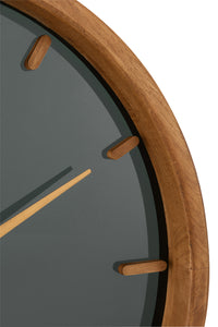 Wall Clock Round Wood/Glass Brown/Black Small