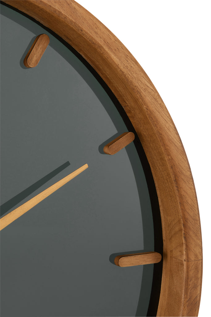 Wall Clock Round Wood/Glass Brown/Black Small