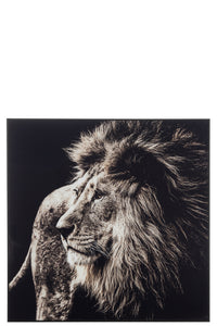 Wall Deco Lion Glass/Aluminium Black/White