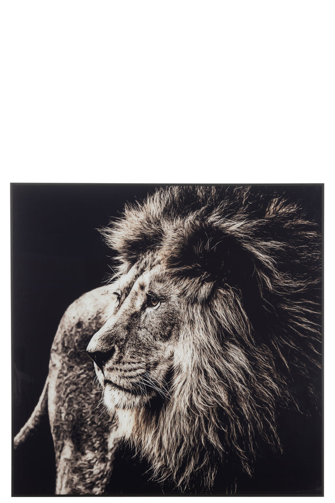 Wall Deco Lion Glass/Aluminium Black/White