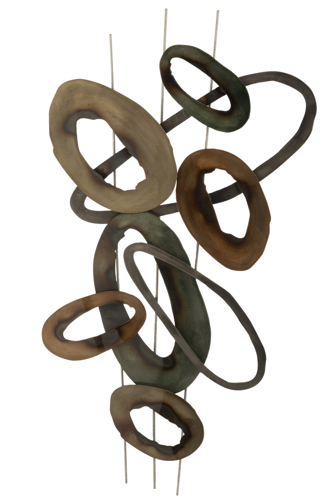Wall Deco Ovals Stripes Metal Brown/Green Small