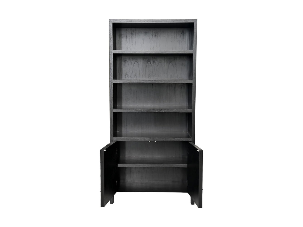 Wandkast met 4 vakken - 100x42x215 - Zwart - Teak veneer