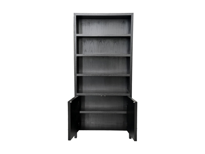 Wandkast met 4 vakken - 100x42x215 - Zwart - Teak veneer