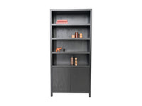 Wandkast met 4 vakken - 100x42x215 - Zwart - Teak veneer