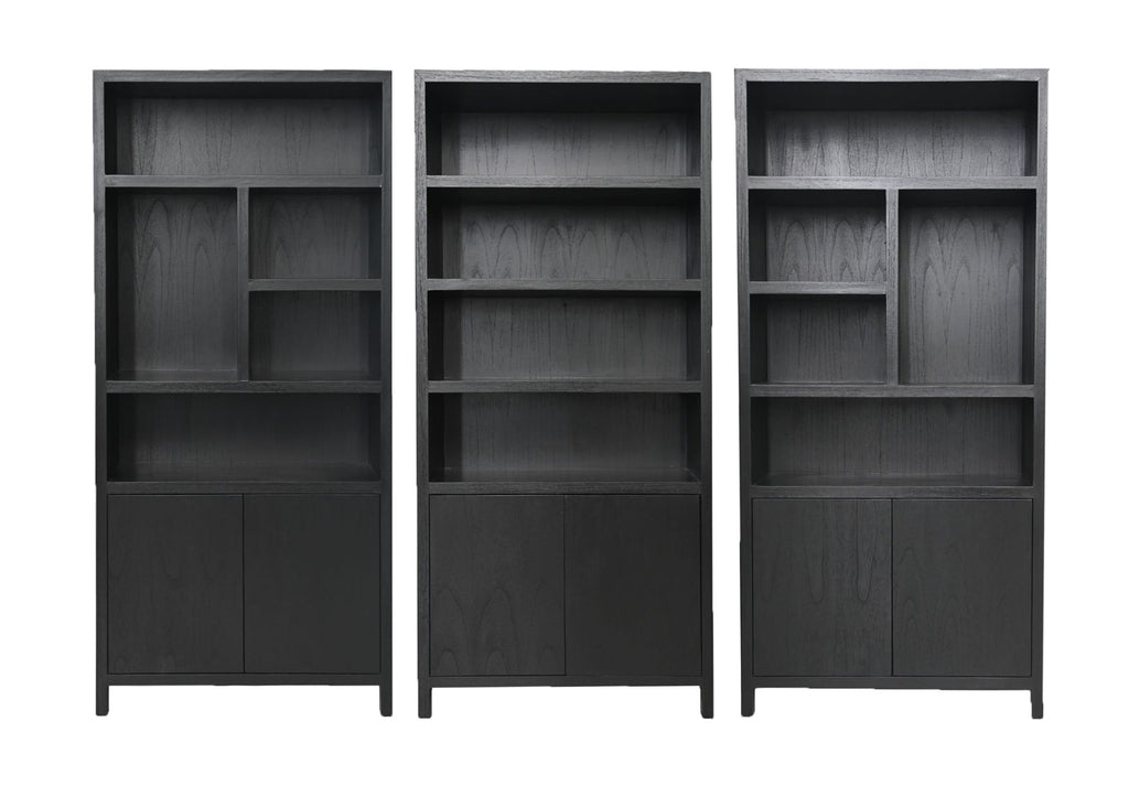 Wandkast met 4 vakken - 100x42x215 - Zwart - Teak veneer