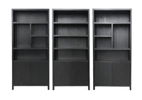Wandkast met 4 vakken - 100x42x215 - Zwart - Teak veneer