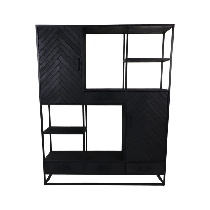 Wandkast Verona - 160x40x200 - Zwart - Mangohout/ijzer