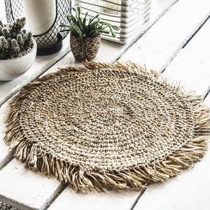 De Fringe Raffia Placemat Rond - Naturel