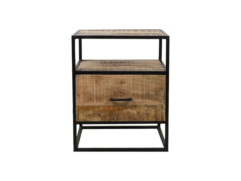 Nachtkastje - 45x35x55 - Bruin/zwart - Mangohout/Metaal