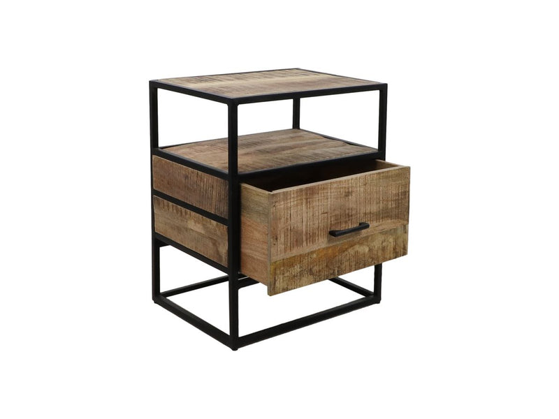 Nachtkastje - 45x35x55 - Bruin/zwart - Mangohout/Metaal