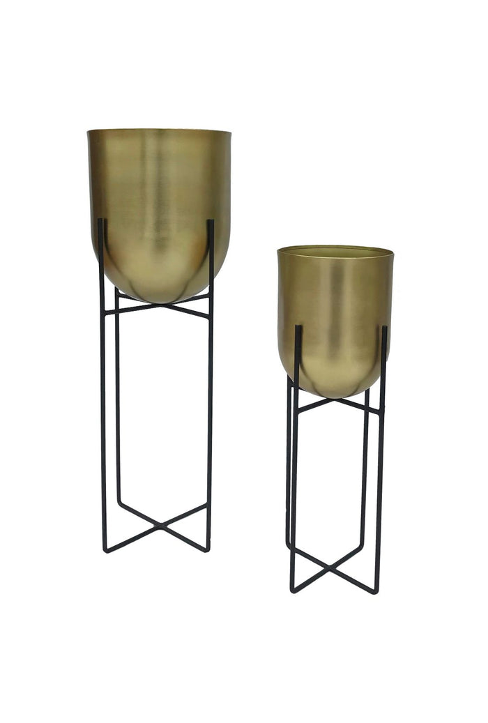 Plantenstandaard set Fletcher - ø22x61/ø17x46 - Goud/zwart - Ijzer