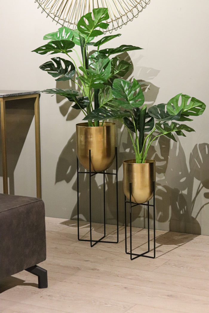 Plantenstandaard set Fletcher - ø22x61/ø17x46 - Goud/zwart - Ijzer