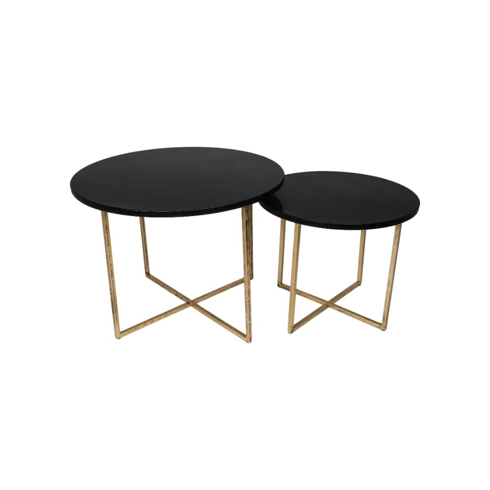 Ronde Salontafel - ø61x45/ø46x39 - zwart marmer - goud - set van 2