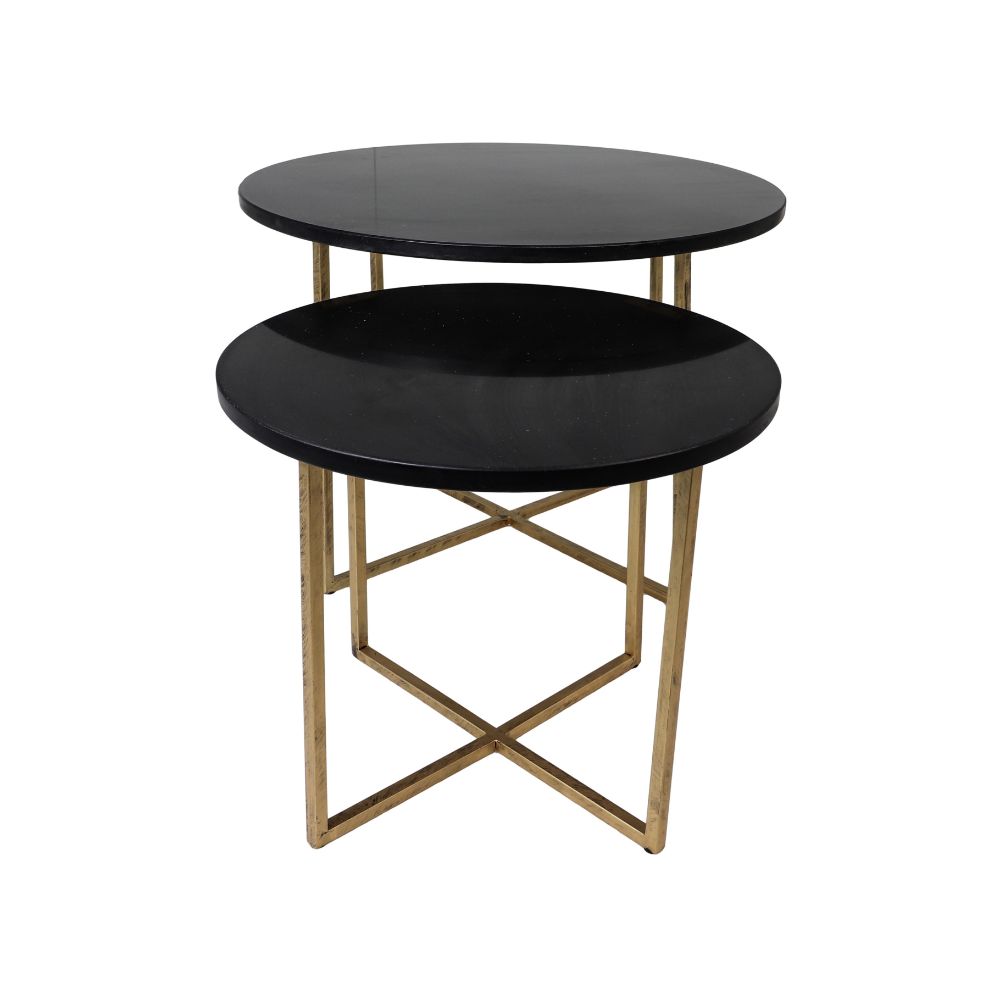 Ronde Salontafel - ø61x45/ø46x39 - zwart marmer - goud - set van 2
