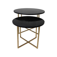 Ronde Salontafel - ø61x45/ø46x39 - zwart marmer - goud - set van 2