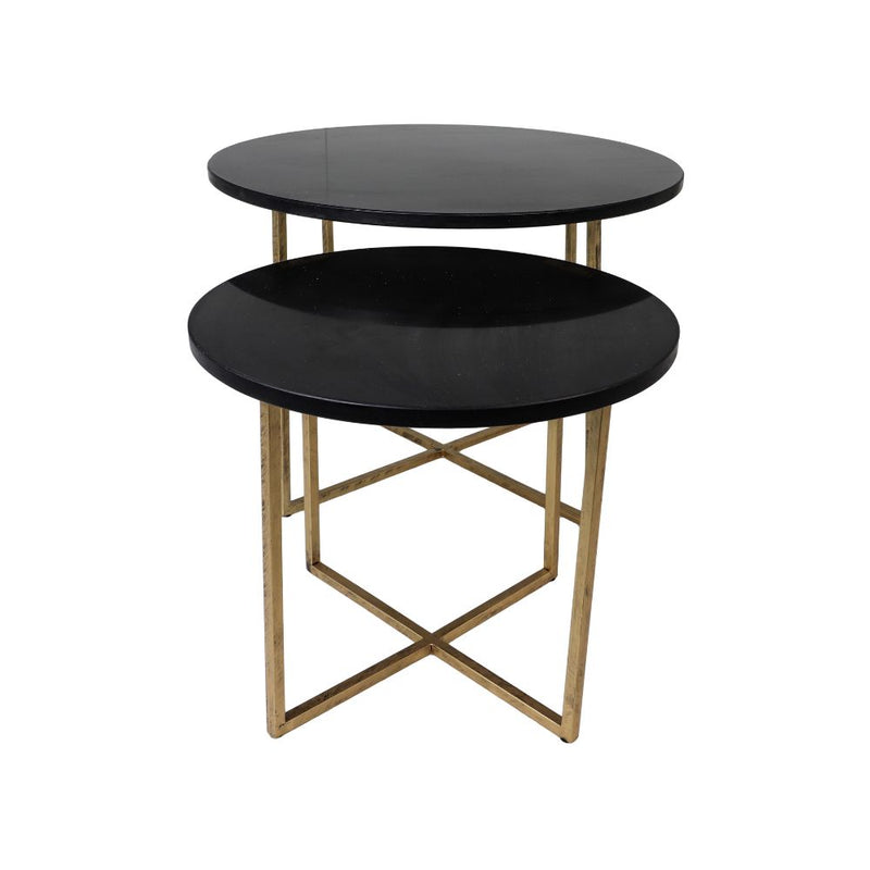 Ronde Salontafel - ø61x45/ø46x39 - zwart marmer - goud - set van 2