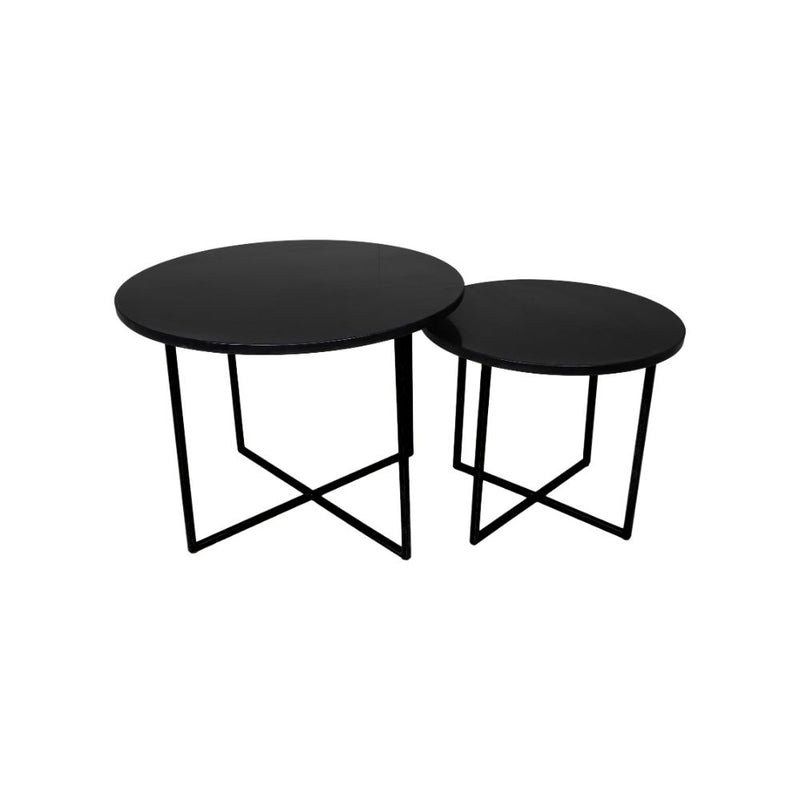 Ronde Salontafel - ø61x45/ø46x39 - zwart marmer - set van 2