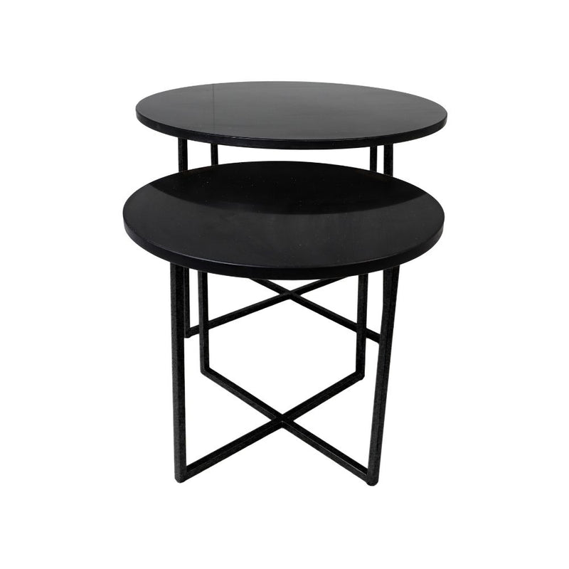 Ronde Salontafel - ø61x45/ø46x39 - zwart marmer - set van 2