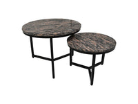 Ronde Salontafel Set van 2 - ø60x45/ø45x34 - Bruin/zwart - Marmer