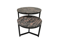 Ronde Salontafel Set van 2 - ø60x45/ø45x34 - Bruin/zwart - Marmer