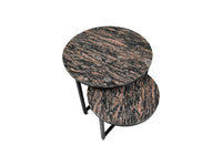 Ronde Salontafel Set van 2 - ø60x45/ø45x34 - Bruin/zwart - Marmer