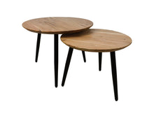 Afbeelding in Gallery-weergave laden, Salontafel Zurich - ø60/ø50 - Naturel/zwart - Acaciahout/ijzer - Set van 2
